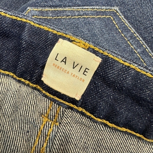 REBECCA TAYLOR LA VIE High Rise Flare Ruffle Hem Jeans Dark Wash 26 - Picture 8 of 10